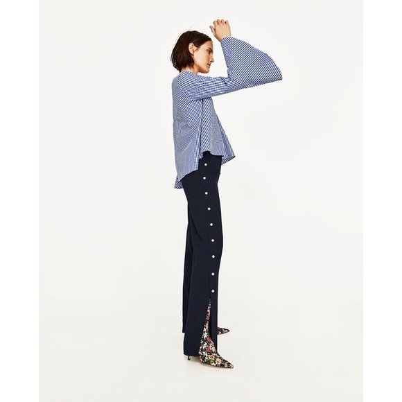 NWT Zara Navy Blue Pearl Slit Trousers Pants - Picture 5 of 8